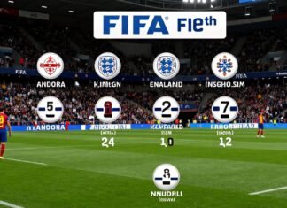 Andorrees voetbalelftal zakt naar 120e plaats in FIFA-ranglijst na nederlaag tegen Engeland