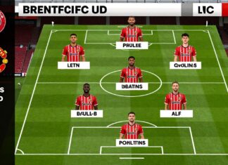 Brentford FC en Manchester United: opstellingen met zes veranderingen