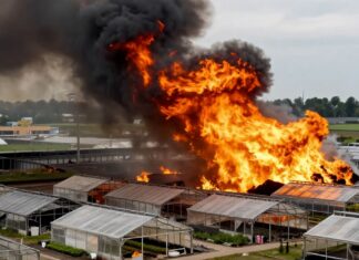 Grote brand verwoest 15 kassen in Naaldwijkse glastuinbouw