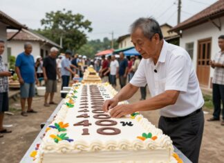 40-jarige viert verjaardag met 100 meter lange taart door hele dorp
